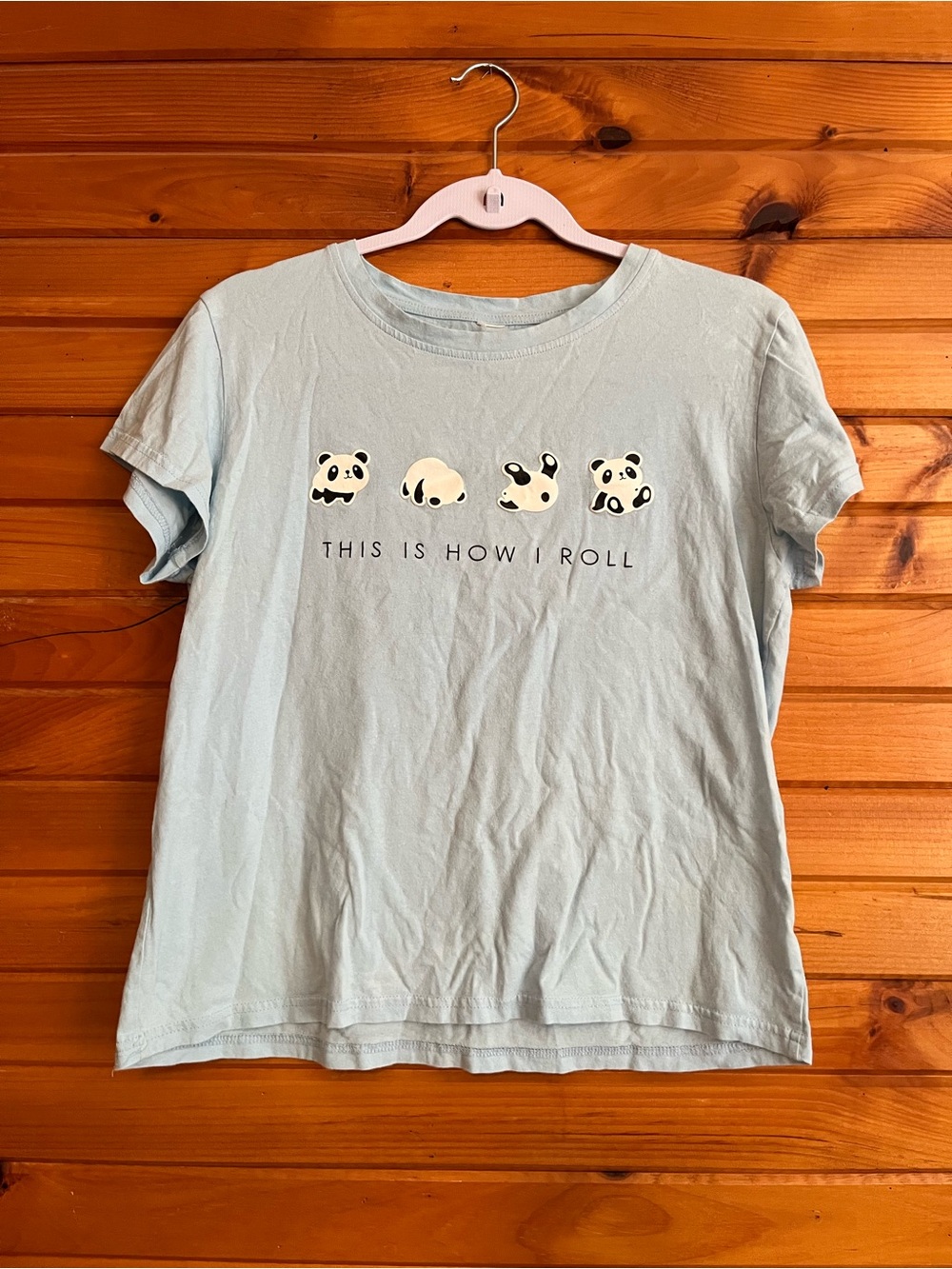 Light Blue Panda Graphic Tee - Cute Rolling Panda Print